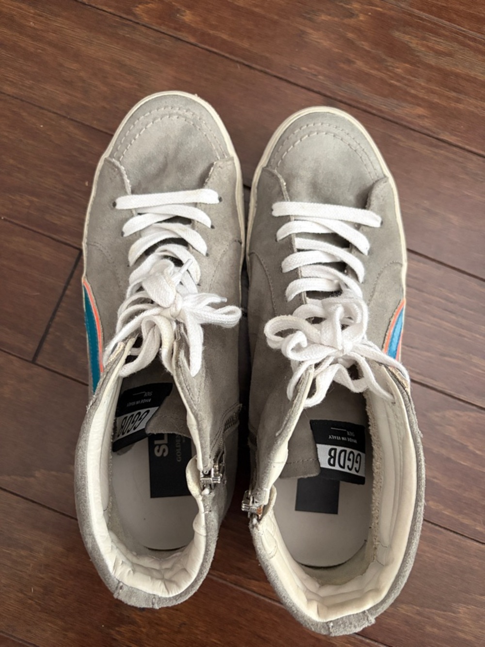 Golden Goose Women Grey High-Top Sneakers with Blue and Orange Accents - Picture 3 of 4